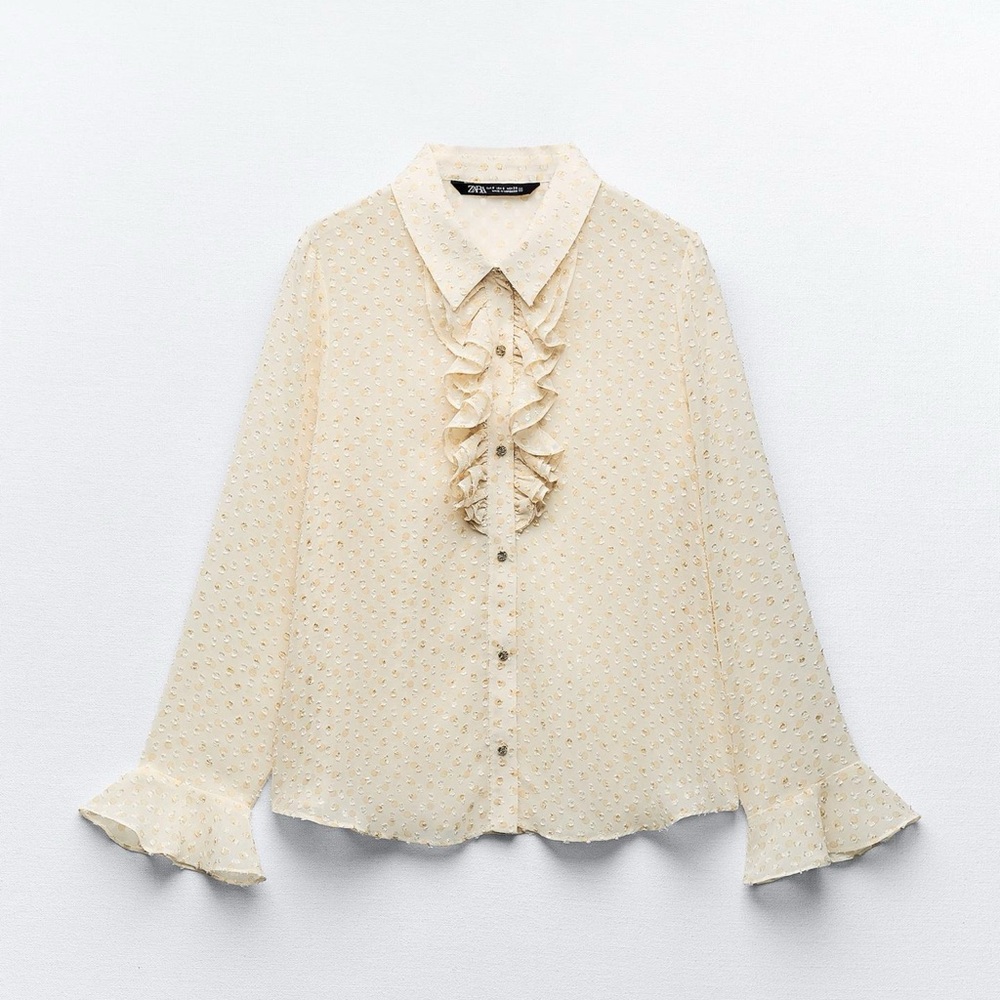 Zara Ruffled Swiss Dot Blouse